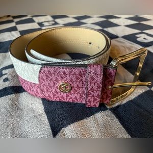 Michael Kors leather maroon-white-belt-wide-gold-buckle Women’s belt